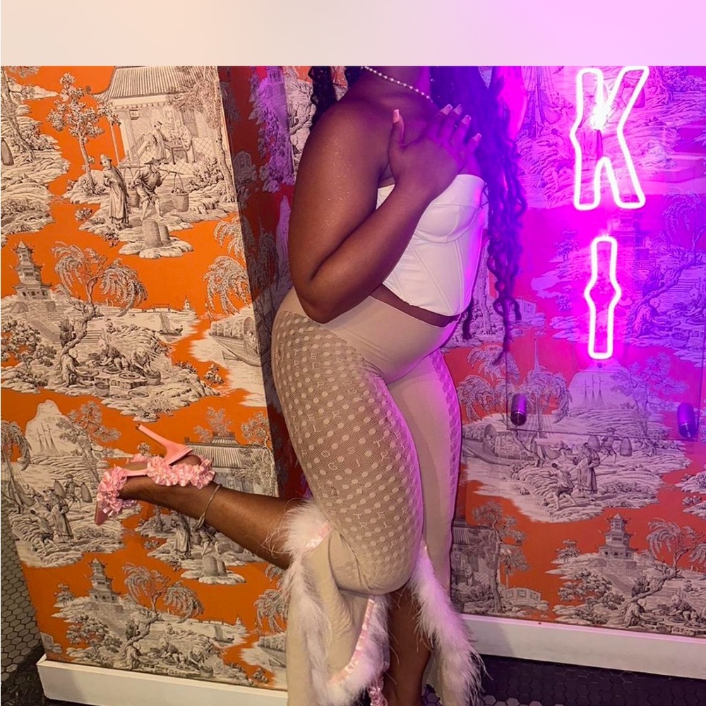 Poster girl Beige Pants with White Fur Trim